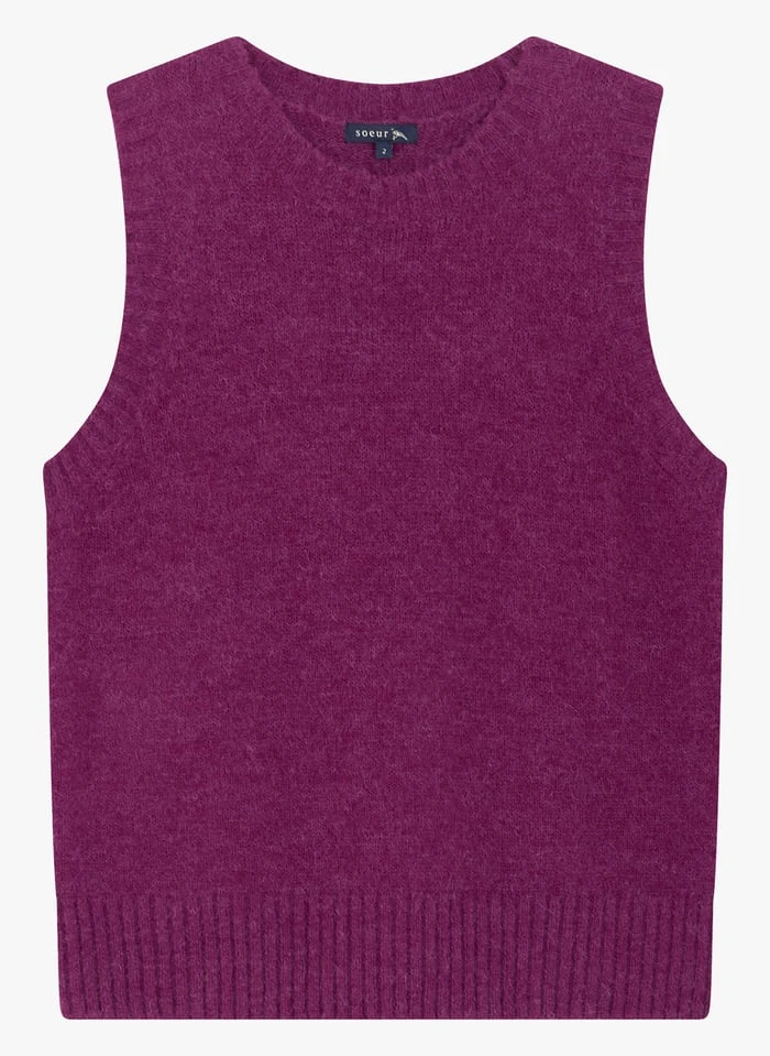 Soeur NAMASTE - Pull Sans Manches En Maille | Violet 3 Soeur NAMASTE - Pull Sans Manches En Maille | Violet – Image 3