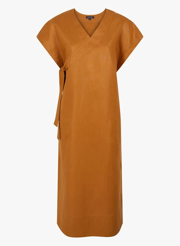 Soeur USHUAIA - Robe Midi Col V En Lin | Marron 3 Soeur USHUAIA - Robe Midi Col V En Lin | Marron – Image 3