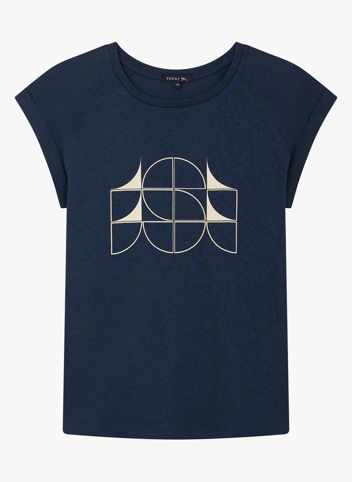 Soeur VALENTINA - Tee-shirt Col Rond Sérigraphié En Coton Mélangé | Bleu 3 Soeur VALENTINA - Tee-shirt Col Rond Sérigraphié En Coton Mélangé | Bleu – Image 3