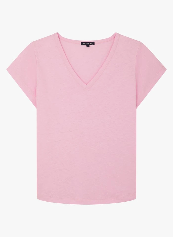 Soeur DOMINIQUE - Tee-shirt Col V En Coton Mélangé | Rose 3 Soeur DOMINIQUE - Tee-shirt Col V En Coton Mélangé | Rose – Image 3