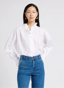 Soeur DAISYA - Chemise Col Victorien Avec Broderies Anglaises En Coton | Blanc