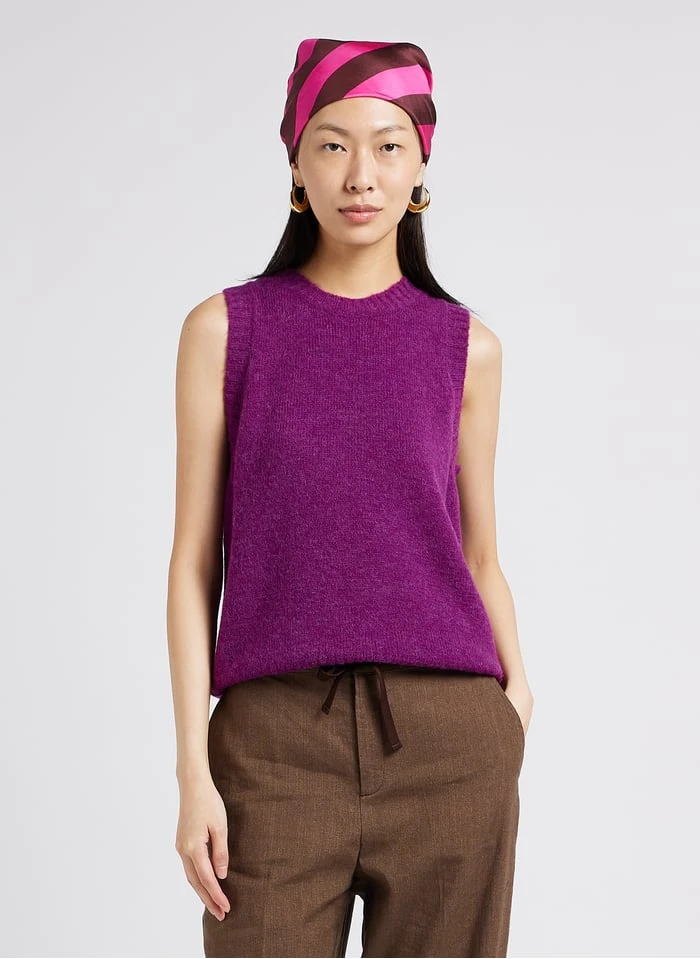 Soeur NAMASTE - Pull Sans Manches En Maille | Violet 1 Soeur NAMASTE - Pull Sans Manches En Maille | Violet