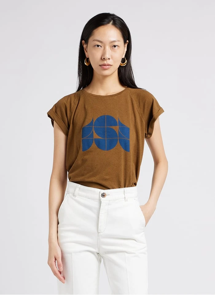 Soeur VALENTINA - Tee-shirt Col Rond Sérigraphié En Coton Mélangé | Marron 1 Soeur VALENTINA - Tee-shirt Col Rond Sérigraphié En Coton Mélangé | Marron