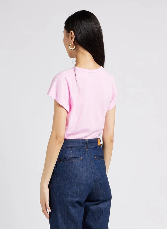 Soeur DOMINIQUE - Tee-shirt Col V En Coton Mélangé | Rose 2 Soeur DOMINIQUE - Tee-shirt Col V En Coton Mélangé | Rose – Image 2