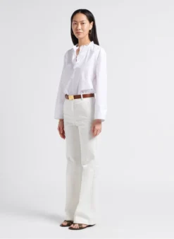 Soeur THEMA - Blouse Col Mao à Volants En Coton | Blanc -Soeur Soldes Boutique 4039065