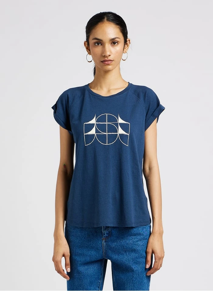 Soeur VALENTINA - Tee-shirt Col Rond Sérigraphié En Coton Mélangé | Bleu 1 Soeur VALENTINA - Tee-shirt Col Rond Sérigraphié En Coton Mélangé | Bleu