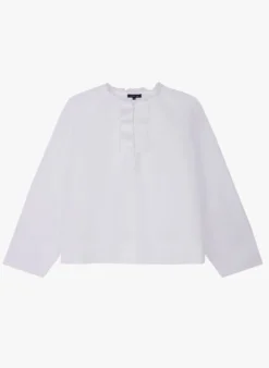 Soeur THEMA - Blouse Col Mao à Volants En Coton | Blanc -Soeur Soldes Boutique 4056843