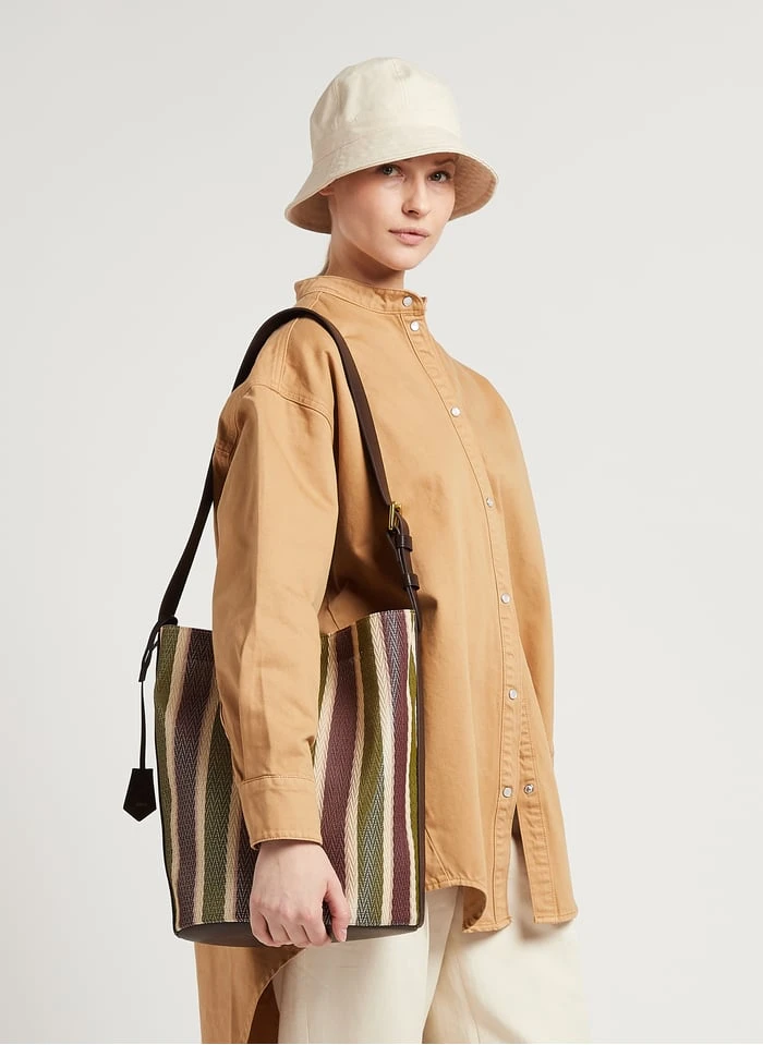 Soeur SAUL - Sac Seau Rayé En Cuir Et Toile | Multicolore 2 Soeur SAUL - Sac Seau Rayé En Cuir Et Toile | Multicolore – Image 2