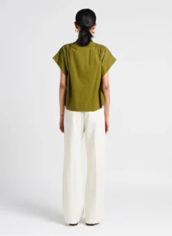 Soeur MADAGASCAR - Blouse Col V En Popeline De Coton | Vert -Soeur Soldes Boutique 4114933