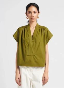 Soeur MADAGASCAR - Blouse Col V En Popeline De Coton | Vert