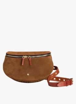LA NEW LILI - Sac Banane En Cuir Velours | Marron