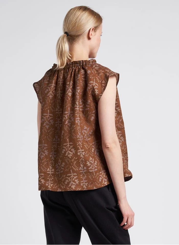Soeur TANGER - Blouse Col Rond En Lin Flammé | Marron 2 Soeur TANGER - Blouse Col Rond En Lin Flammé | Marron – Image 2