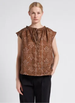 Soeur TANGER - Blouse Col Rond En Lin Flammé | Marron