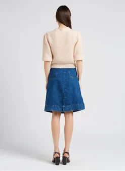 Soeur MINORQUE - Jupe Midi évasée En Coton Denim | Jean Délavé -Soeur Soldes Boutique 4151928