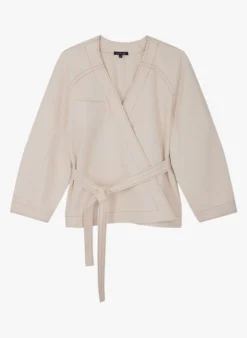 Soeur TAHO - Veste Kimono Croisée En Coton Bio | Beige -Soeur Soldes Boutique 4152160