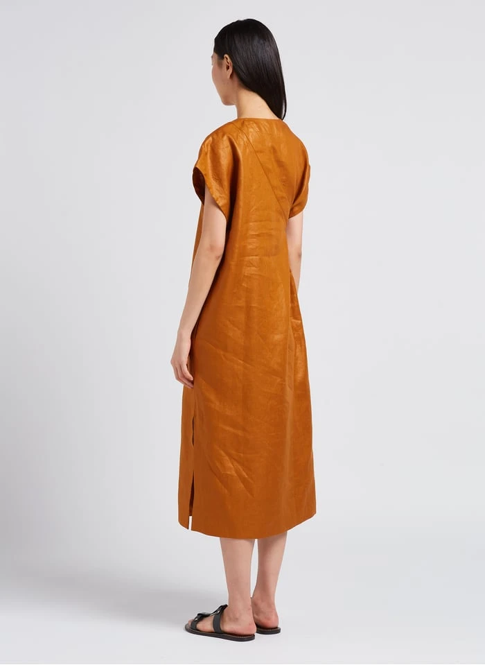 Soeur USHUAIA - Robe Midi Col V En Lin | Marron 2 Soeur USHUAIA - Robe Midi Col V En Lin | Marron – Image 2