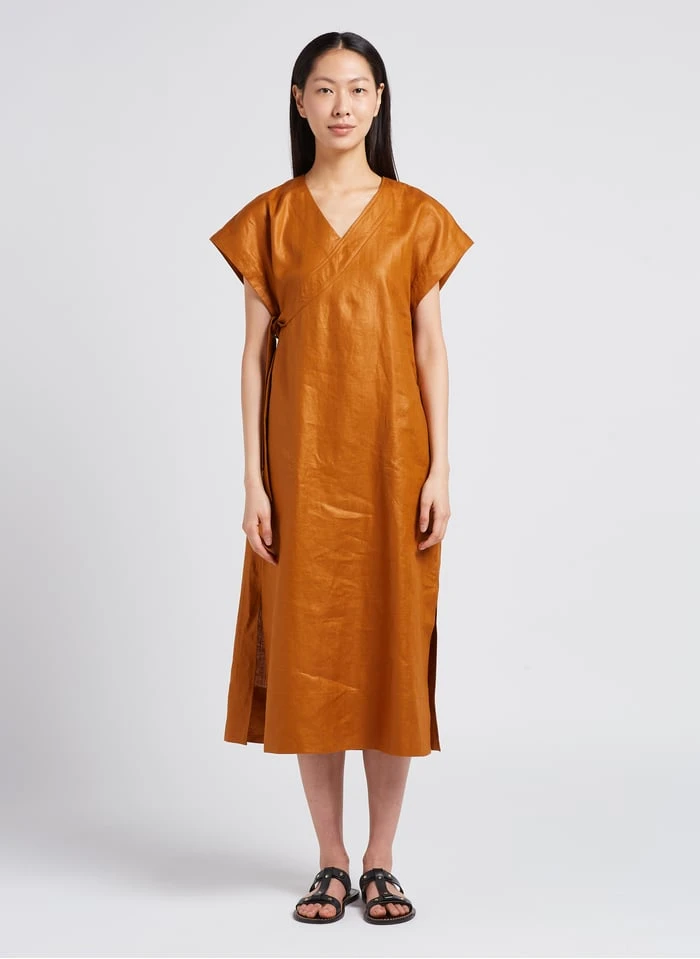 Soeur USHUAIA - Robe Midi Col V En Lin | Marron 1 Soeur USHUAIA - Robe Midi Col V En Lin | Marron