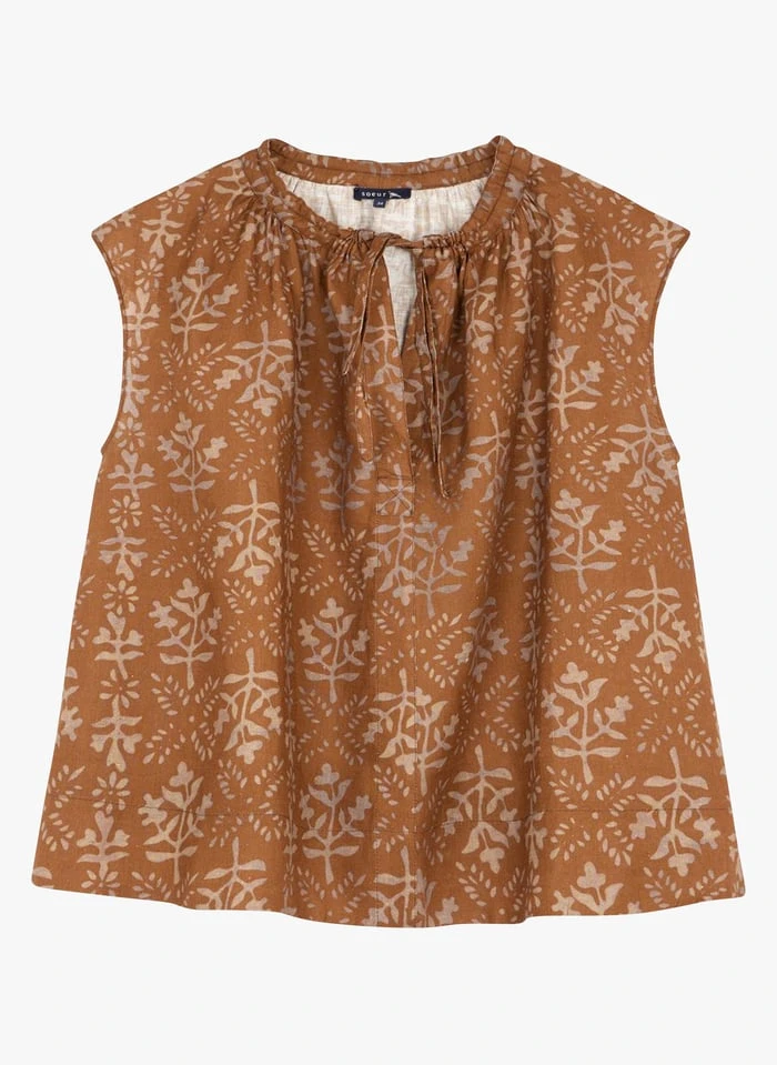 Soeur TANGER - Blouse Col Rond En Lin Flammé | Marron 3 Soeur TANGER - Blouse Col Rond En Lin Flammé | Marron – Image 3