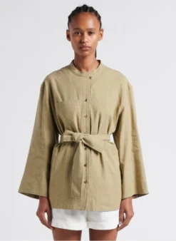 Soeur TABATA - Chemise Col Rond En Lin Lavé | Beige